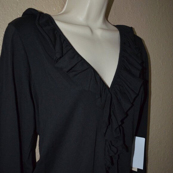 NWT $138 Sz XS Nation Los Angeles Black Giorgio V-Neck Flounce Blouse Top - Picture 7 of 9